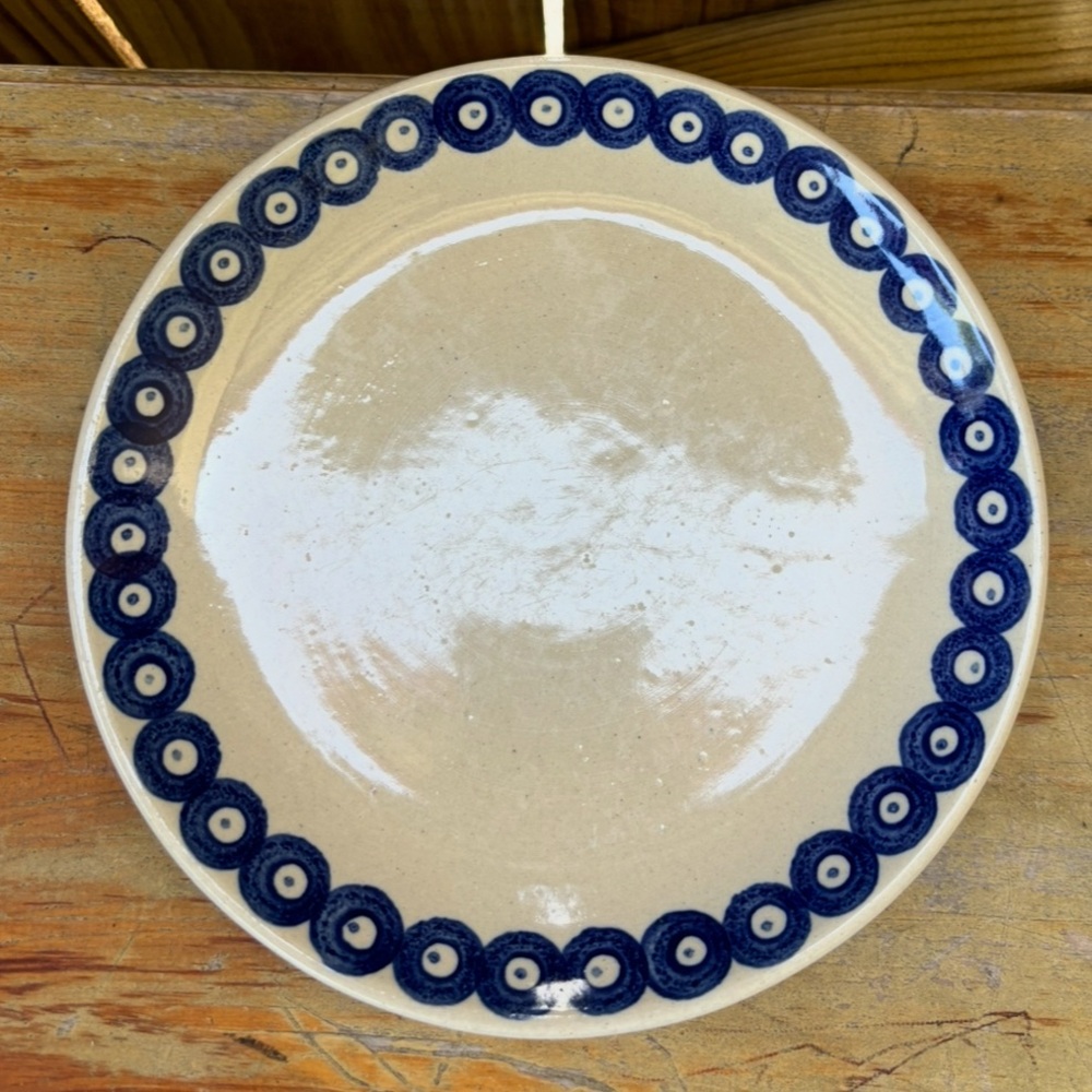 Boleslawiec Hand Made Polish Pottery Round Cheese Plate Size 8.5”D
